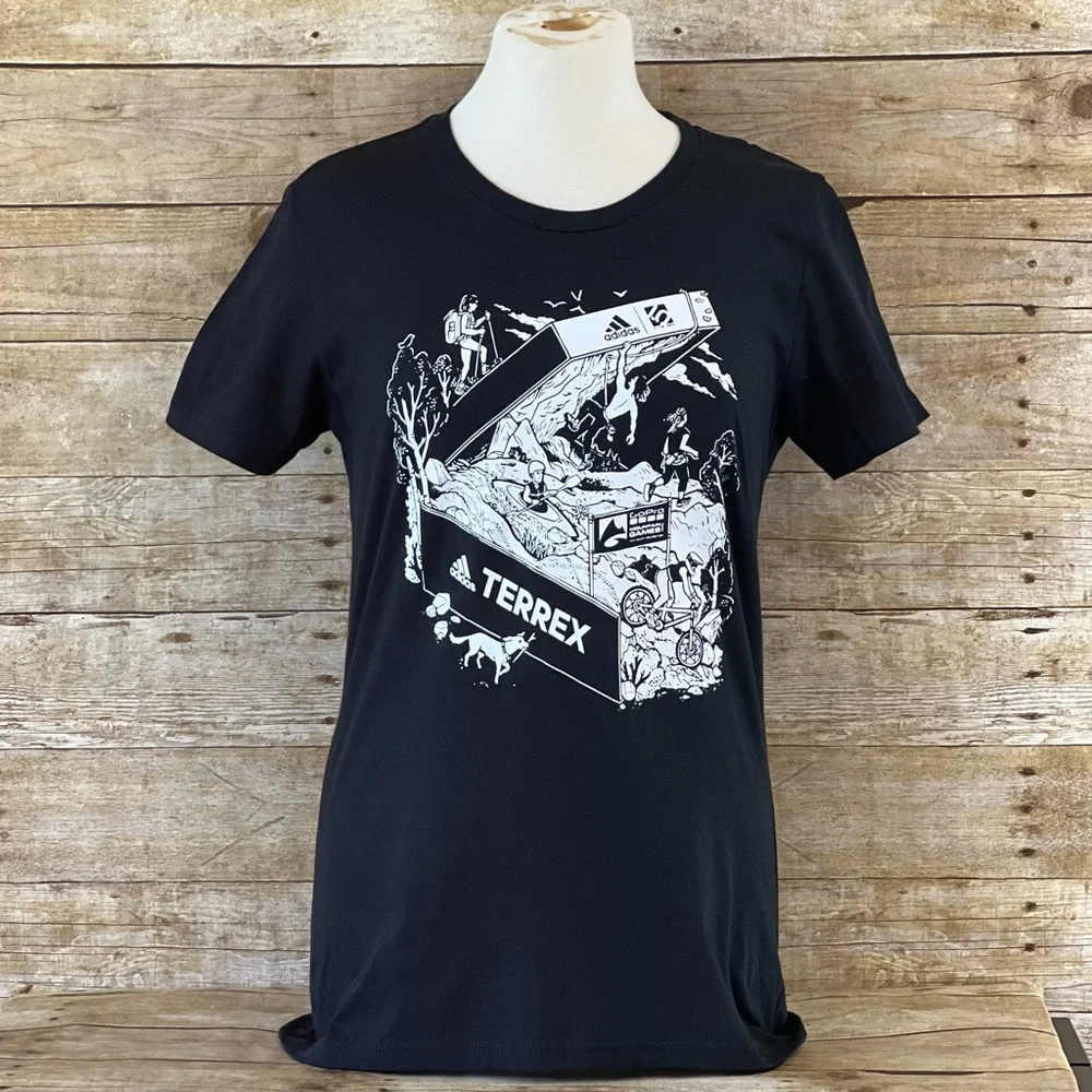 Adidas Terrex Amplifier Tee Womens Medium Black Graphic T-Shirt IA7360 NEW - Picture 3 of 9